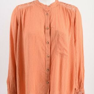 Free People Womens Best Crochet Button Up Blouse